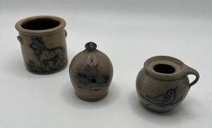 Vintage 1980’s miniature handmade Wisconsin Stoneware cobalt pottery Lot - Bild 1 von 17
