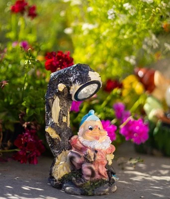 Dwarf Sitting Under Tree Sculpture Solar Light (D71) - Image 1 of 4
