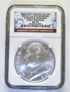 2015 MS70 1oz .999 Silver Medal Lyndon B Johnson Coin and Chronicles Set  NGC - Picture 1 of 2