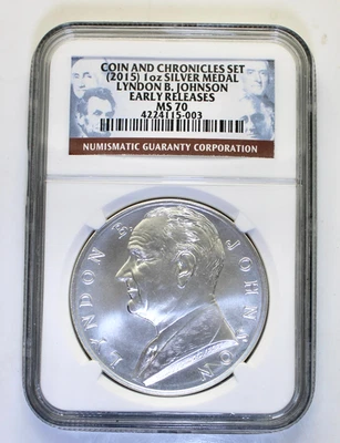 2015 MS70 1oz .999 Silver Medal Lyndon B Johnson Coin and Chronicles Set  NGC - Image 1 of 2