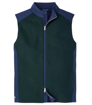 Peter Millar Crown Crafted Cambridge Wool Front Green & Blue Zip Vest Large $295 - Image 1 of 4