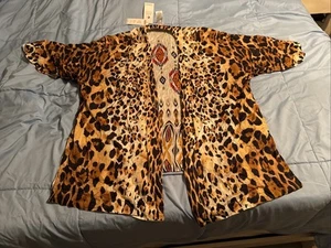 Chicos Ecru Dolman Reversible Animal Print Ikat Ruana Kimono S/M Super Soft! - Picture 1 of 7
