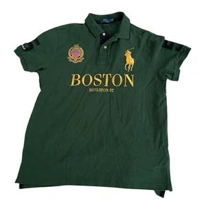 Polo Ralph Lauren uomo XL verde Boston Boylston St Big Pony slim fit prese d'aria - Foto 1 di 10