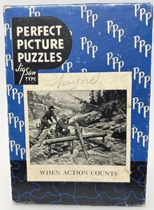 VTG 1940s Perfect Picture Puzzles Jigsaw Puzzle Hunt When Action Counts Complete - Picture 1 of 9