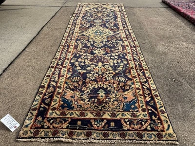 ALFOMBRA CORREDOR ANTIGUA 3x10 AZUL hecha a mano DE COLECCIÓN lana larga fina grande 3x11 4x10 4x11 Foto 1 de 4