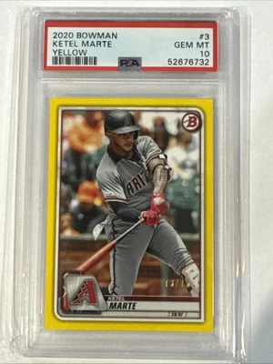 2020 Bowman Ketel Marte Yellow Card #3 /75. PSA 10 - Image 1 of 4