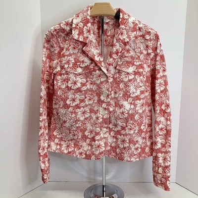 Christopher & Banks Womens Red & White VTG Floral Stretch Long Slv Jacket Size M - Image 1 of 4