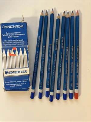 VTG Staedtler Omnichrom Pancolor Color Water Soluable Pencils 8 ct 7 Blue 1 Red - Image 1 of 4