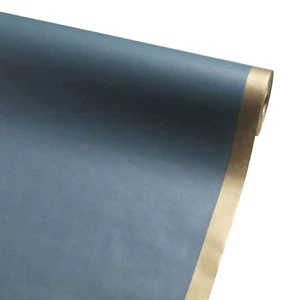 Blue Kraft Paper Roll 50cm Wide 100m Roll With 3cm Gold Edges - Picture 1 of 2