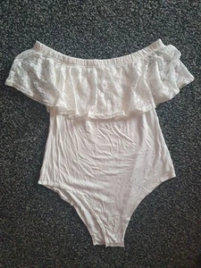 Lovely Ladies Size 14 Lace Bardot Bodysuit Top Ivory Bnwt NEW - Picture 1 of 4