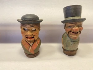 Pair Of Vintage Carved Wood Figural Bottle Stopper German Italian ANRI - Picture 1 of 7