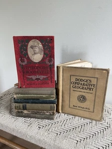 🍊Antique 1910s Lot of 8 Hardback Books | History Geography Etc Decor Prop Set! - Picture 1 of 21