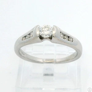 14k White Gold Ring .37 ctw Diamonds I-VS2 Size 7.5 Love Story Solitaire Accents - Picture 1 of 8