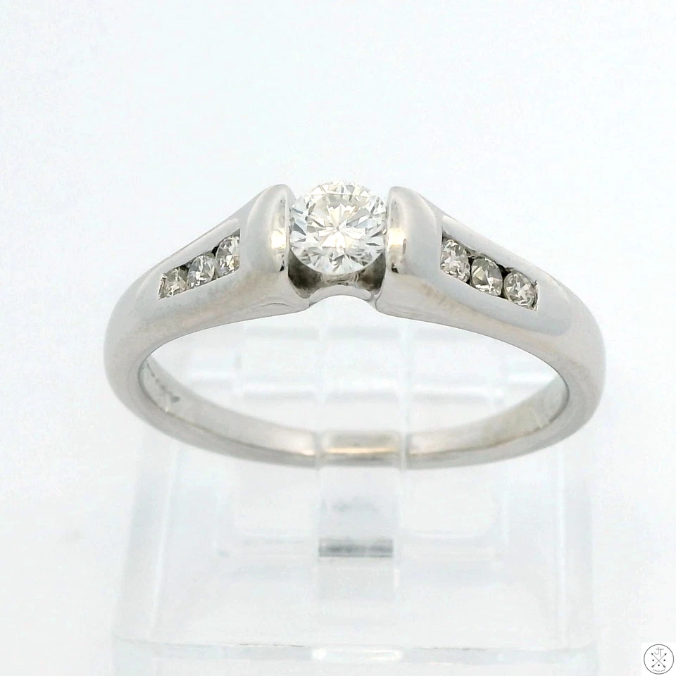 14k White Gold Ring .37 ctw Diamonds I-VS2 Size 7.5 Love Story Solitaire Accents - Image 1 of 4