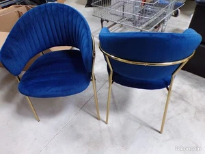 SIA - Lot de 2 Chaises/ fauteuils HANNA velour bleu roi et métal doré - Imagen 1 de 2