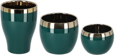 KOTARBAU® 3er Set Keramik-Blumentopf Übertopf  Grün-Gold - Bild 1 von 4