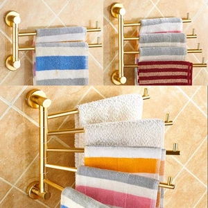 Bathroom Bath Towel Rack Bar Swivel Rail Holder Shelf Hanger Aluminum Wall Mount - Foto 1 di 19