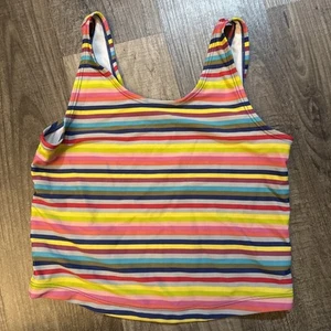 Girls Gap Kids Multicolor Stripe Swimsuit Top Size 12 Retro Vintage Themed - Picture 1 of 4