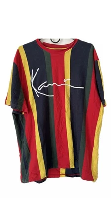 Camiseta manga corta KARL KANI multicolor a rayas con logotipo grande talla L 100 % algodón Foto 1 de 4