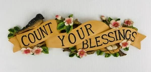 Vintage Wandrelief hängend "Zähle deinen Segen" Band geformt Vogelhaus 16" L - Bild 1 von 10