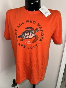 Life Is Good  T Shirt Mens Sz L Orange Not All Who Wander Are Lost New - Picture 1 of 3