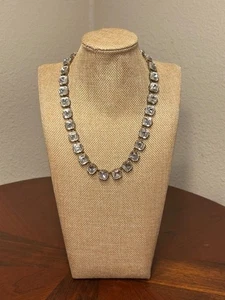Vintage J. Crew Clear Square Faceted Crystal Statement Necklace - Picture 1 of 3