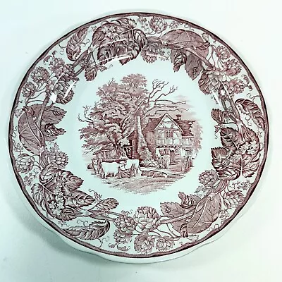 Vintage SPODE dinner Plate 10.5" Victorian RURAL SCENES cranberry Collection - Image 1 of 2
