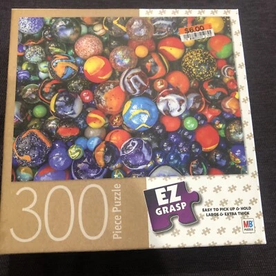 COLORFUL GLASS MARBLES JIGSAW PUZZLE, 300 PIECES, 18x24, MILTON BRADLEY EZ GRASP - Image 1 of 4