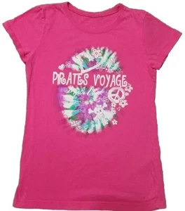 Pirates Voyage Myrtle Beach Hot Pink Girls T-shirt S M Hearts Skulls Top Small - Picture 1 of 3