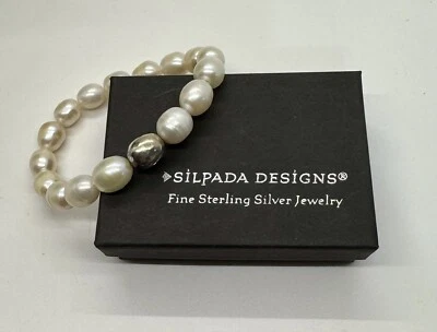 Pulsera elástica Silpada Shine On de plata de ley 925 con perlas B2894 Foto 1 de 2