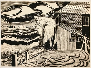 Grace Larner 1926-2022. Abstract drawing 'High Water'. Industrial Painters Group - Picture 1 of 7