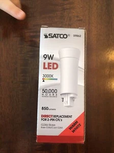 LED 2 Pin Replacement Satco S9862 9WPLV/LED/830/DR/2P Warm White 3000K G24D - Picture 1 of 4