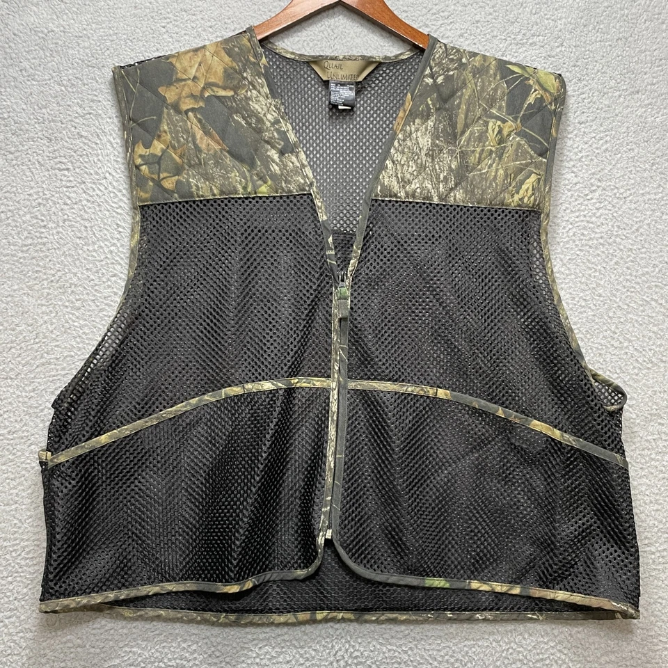 QUAIL UNLIMITED Camo Hunting Shooting Vest Mens 2XL Break Up Pockets Zippered - Image 1 of 4