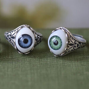 Unique Silver Men Women Vintage Blue Eyeball Ring Band Party Jewelry Gift Sz6-13
