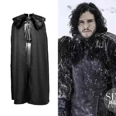 Game of Thrones Jon Snow Outfit Cloak Fur Collar Winter Cosplay Costume Carnival - Image 1 of 4