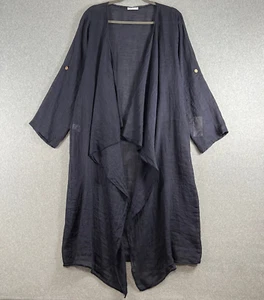 Made in Italy langärmelige Damen-Einheitsgröße offen 100 % Leinen lange Jacke blau neu mit Etikett - Bild 1 von 16