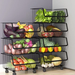 Stackable Metal Kitchen Trolley Fruit Vegetable Storage Basket Rack Organiser - Picture 1 of 13