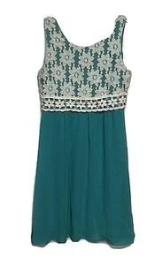 Sequin Hearts Girl's Teal Dress white Lace Floral Top Sleeveless Lined Size 10 - Picture 1 of 9