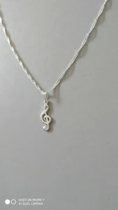 Tibetan Silver Music/ Treble Clef Pendant Necklace. 925 silver chain. Boxed Gift - Picture 1 of 11
