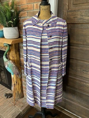 1960s VTG Leslie Fay Tweed Sheath Dress and Coat Suit Red White Blue Linen M - Image 1 of 4