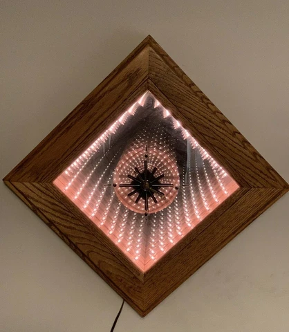 Infinity Mirror Lighted Clock Wooden Frame Signed Doug Durkee 2000 NICE! Cover