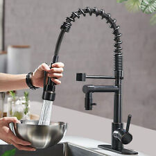 Kitchen Sink Faucet Pull Down Sprayer Commercial Solid Brass Matte Black+Cover
