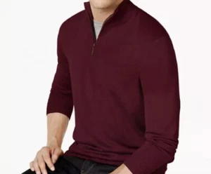 Club Room Mens Regular Fit Quarter Zip Sweater Red Plum XL Merino Wool - Picture 1 of 2