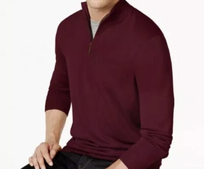 Club Room Mens Regular Fit Quarter Zip Sweater Red Plum XL Merino Wool - Image 1 of 2