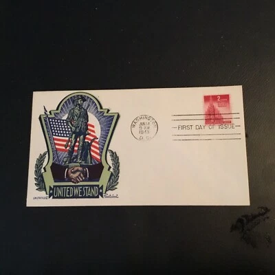FDC 1943 #907 STAEHLE WWII Patriotic Cachet “ UNITED WE STAND” With 2cent Stamp  - Image 1 of 2