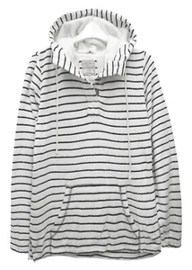 FatFace Women's Hoodie UK 12 Blue Ivory Striped Cotton Pullover - Picture 1 of 5
