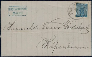 SWEDEN. Ship mail FRA SVERRIG. Cover to Copenhagen (PK1999) - Picture 1 of 2