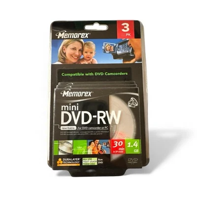 Memorex 3 Pack 2x Mini DVD-RW Discs With Jewel Cases 1.4 GB -  NEW Sealed - Image 1 of 2