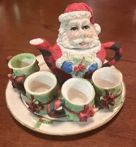 7 pc. miniature Teapot W/Santa Teapot and 4 cups & plate - Picture 1 of 5