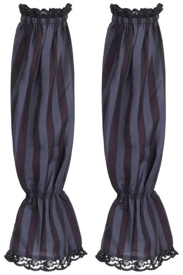 Costume cosplay a righe nere e grigie maniche a fumè con pizzo pirata goth punk - Immagine 1 di 1